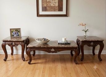 3 Piece Coffee Table Matching Set, Marble Tops