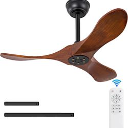 36 Inch Solid Wood Ceiling Fans without Lights, 6 Speeds,Reversible DC Motor, Noiseless, Black Ceiling Fan No Light, Modern Indoor Outdoor Ceiling Fan