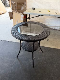 25.5" Rattan Outdoor Side Table with Storage Shelf