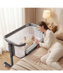 Baby Bassinet Bedside Sleeper, Bedside Bassinets for Baby, Newborn Bassinet Bedside Sleeper with Wheels, Full Breathable Mesh, 6-Height Adjustable, Lo
