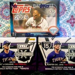 Lot Of 3 Factory Sealed Blaster Boxes Of 2024 Topps MLB  & 2 Factory Sealed 2024 Panini Elite Extra Edition Lot Of 3