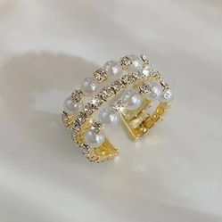 Fashion Trendy Gold Crystal Pearl Ring 💍