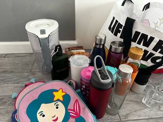 Free kitchen stuff: lunch boxes, cups, water bottles, plates and more. All to the person.