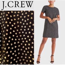 J. Crew Heart Print Sheath Shift Mini Dress Black Gold Metallic Size 6
