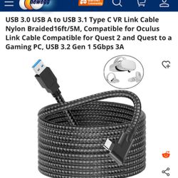 Oculus Link Cable, Virtual Reality (VR) Headsets Link for Quest2 to a Gaming PC USB 3.2 5Gbps USB C