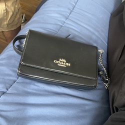 Coach black wallet clutch chain strap bag