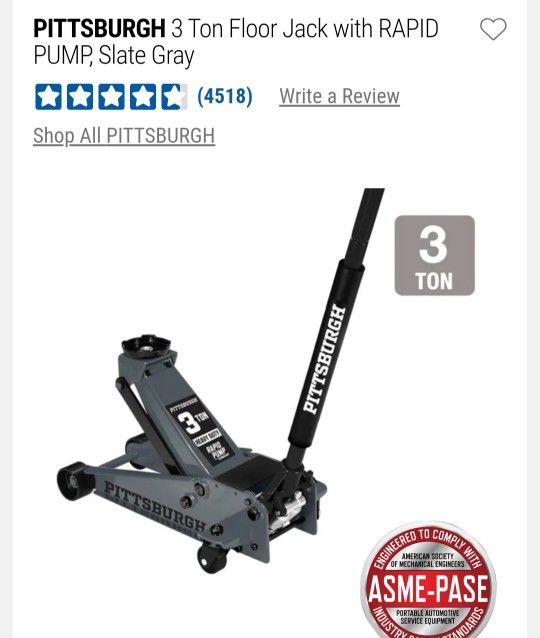 Floor Jack 3 Ton Rapid Lift Pittsburg