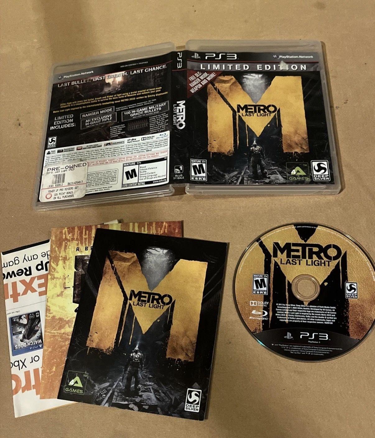 Metro Last Light Limited Edition (Sony PS3, 2013) CIB Complete w/Manual Tested