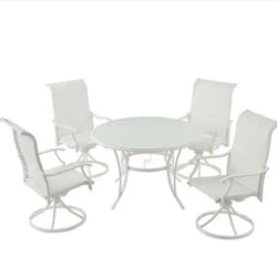 Riverbrook Shell White Padded Sling Aluminum Outdoor Dining Chairs (4-Pack
