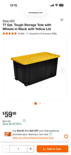 Home Depot HDX tote 77 Gallon