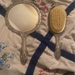 Absolutely Gorgeous Antique Silver Mirror And Brush Set 