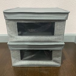 MDesign set of 2 Grey Fabric Storage Boxes with CLear Windows