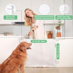 Retractable Baby Gate, Mesh Baby and Pet Gate 33" Tall, Extends up to 55" Wide, Child Safety Baby Gates for Stairs Doorways Hallways, Dog Gate Cat 