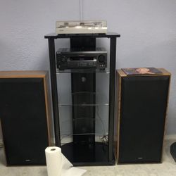 Floor speakers, Sony Amp, and Sony vinyl Player 