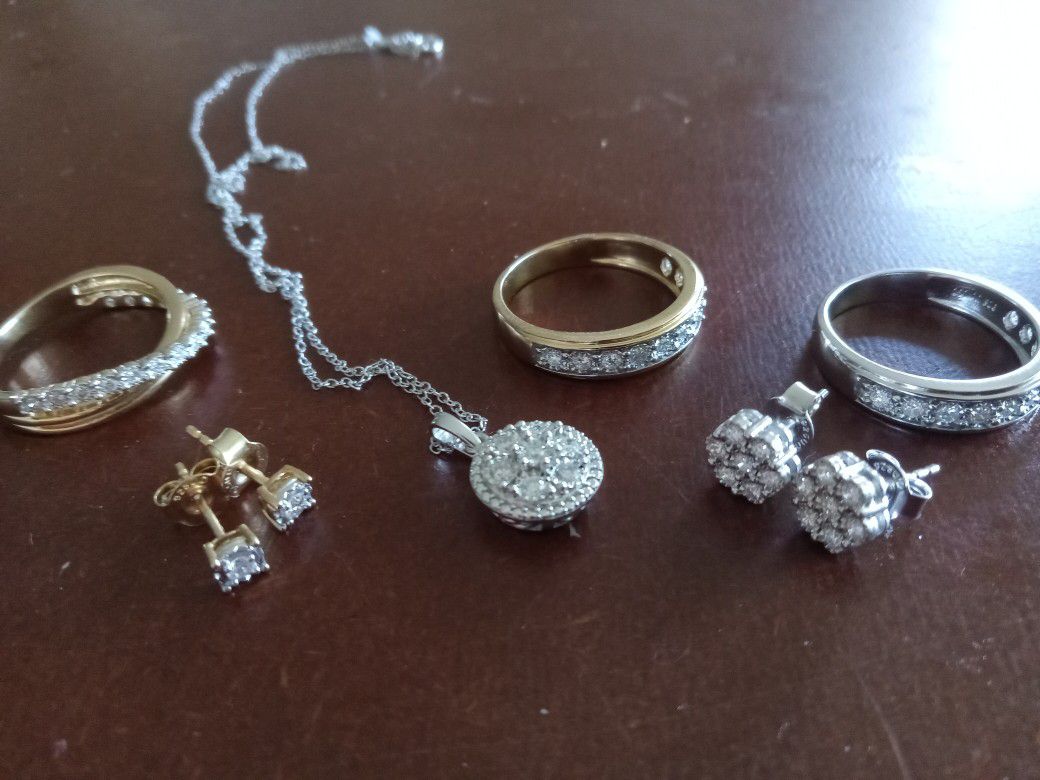Lot Of Diamond JEWELRY Rings, Earrings And Necklace