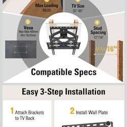 MD2380 Mounting Dream TV Wall Mount for 32-65 Inch Television,Mount with Swivel and Tilt, Full Motion Bracket and Articulating Arm