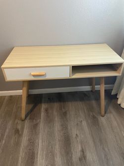 Mid-Century Modern Wood Desk with Drawer
