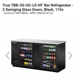 True TBB-3G-HC-LD 69” Bar Refrigerator - 2 Swinging Glass Doors, Black, 115V
