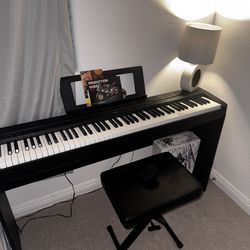 YAMAHA P45 88-Key Weighted Digital Piano Home Bundle With Wooden Furniture Stand And Bench