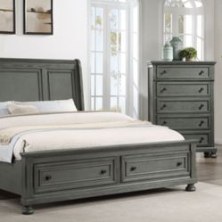 New In Box Jackson Gray Queen Size Storage 5pc Bedroom Set Special 