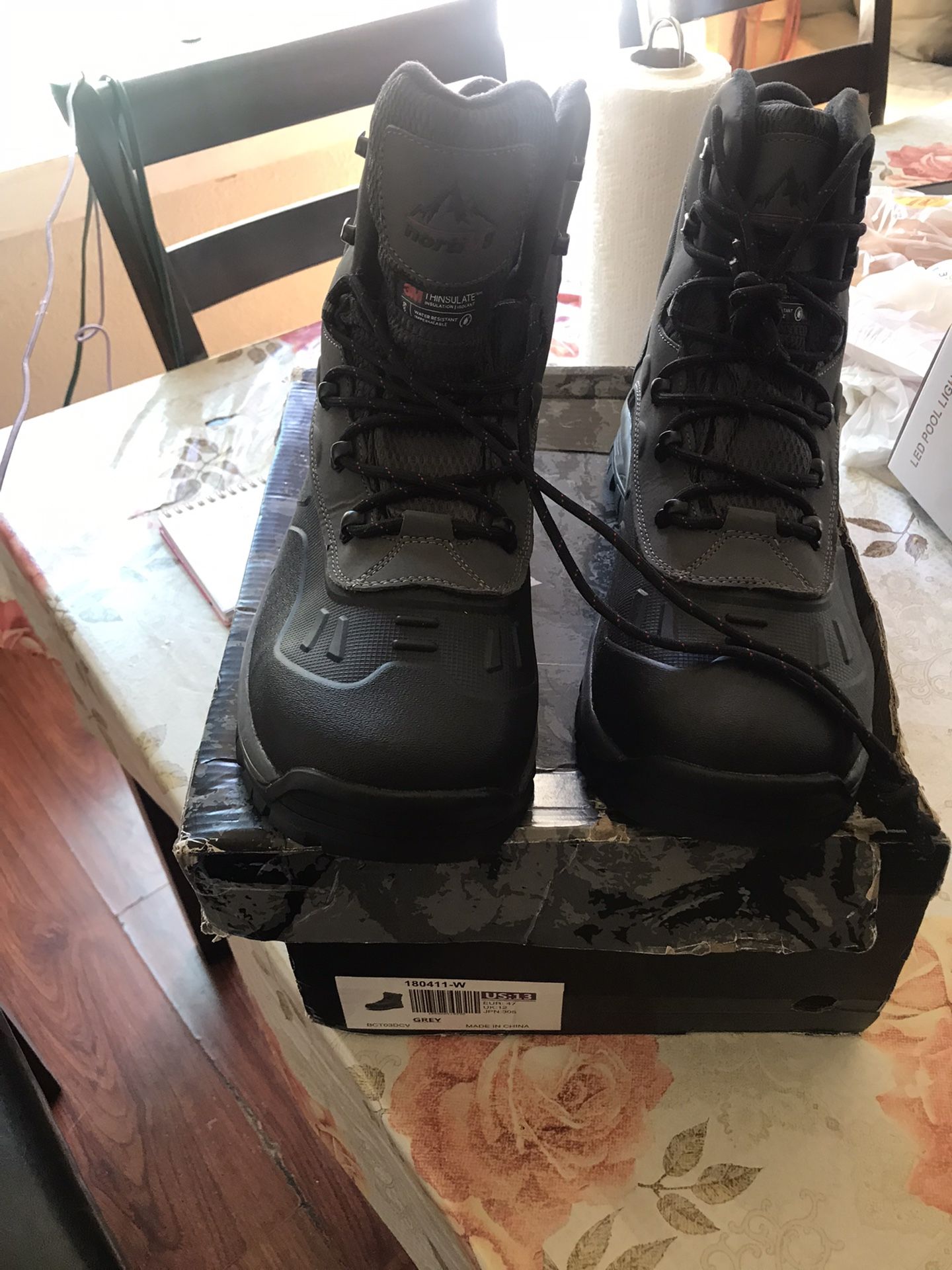 Try Everything Men’s Insulated Waterproof Snow Boots Color Grey Size 13