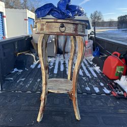 Carved Wood Accent Table with Drawer