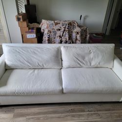 Pottery Barn Grand Sofa York Square Arm 95.5" Warm White Performance Twill with Down Blend Wrapped Cushions