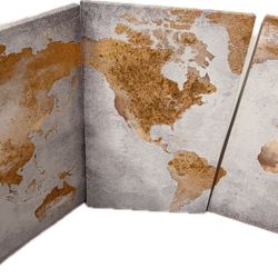 Gold Foil World Map Set of 3 Wrapped Canvas Prints