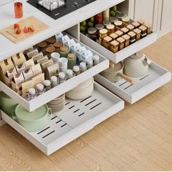 4 Pack Expandable Pull Out Cabinet Organizer, 21'' Deep Pull Out Drawers for Cabinets (White)