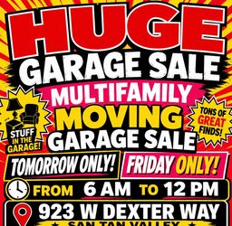 Huge garage sale moving sale multiple family sale
