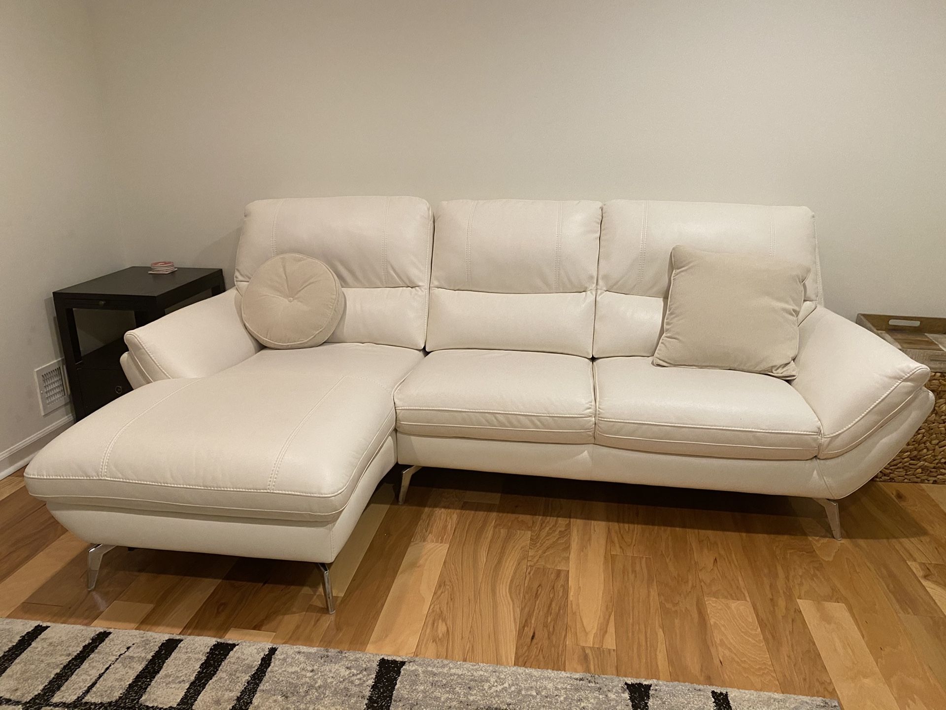 Cream Leather Sofa with Chaise and Matching Electric Recliner