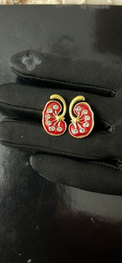 Red Enamel and Rhinestone Clip-On Earrings