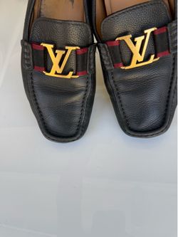 Louis Vuitton Men’s Black Leather Loafers Gold LV Logo Slip-On Casual Shoes