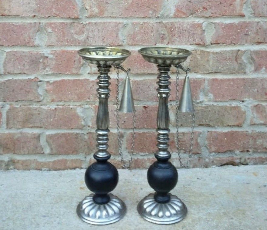 Vintage Dilly Metal/Wood Pillar Candle Holders/Snuffers