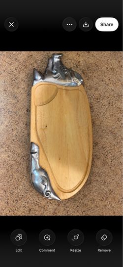 Vintage Wood Cutting Board Aluminum Pig