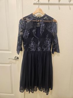 Navy Blue Lace Embroidered Mini Dress