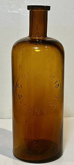 Ca. 1898 G. Michaelis Albany NY  8” Amber Glass Pharmaceutical Bottle - Rare!