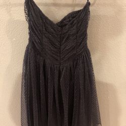 Formal Charcoal Grey Dress With Sheer Front Layer