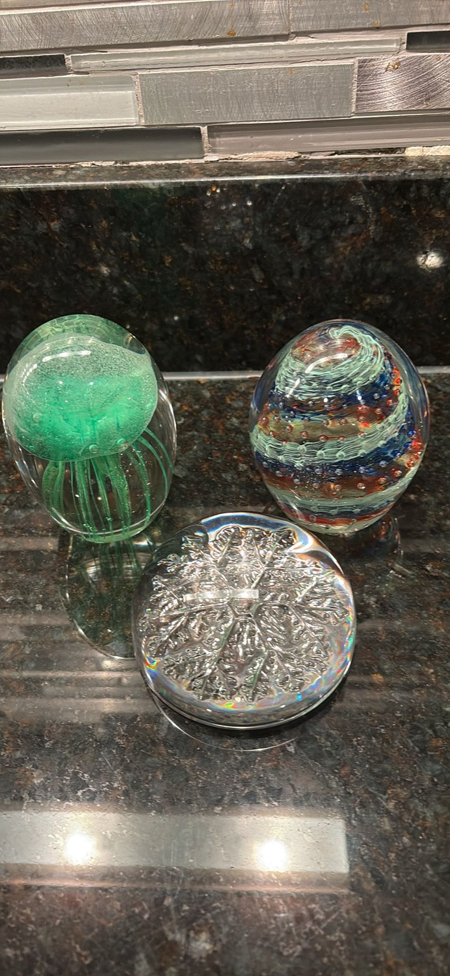Bundle Of 3 Paper Weights- Heavy- Jelly Fish Glow In Dark
