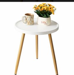 Brand new White Mini End Table/Plant Stand with Gold Metal Legs