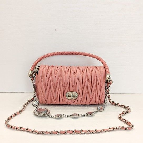 Women's Wrinkled 3 Chain Faux Leather Shoulder Handbag