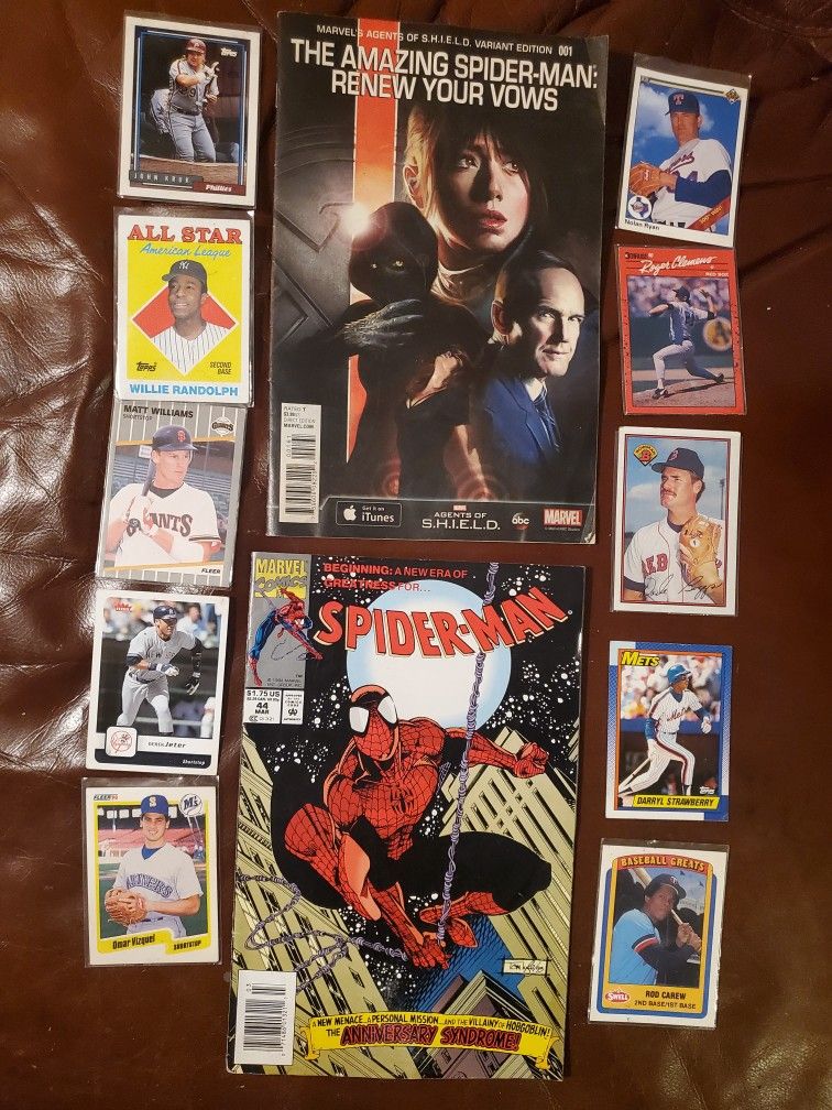 Two Spiderman Comics And Ten Baseball Cards All One Lot $30 Obo!!