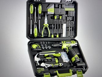 149-Piece Home Tool Kit includes a 12V Blue Cordless Drill Set