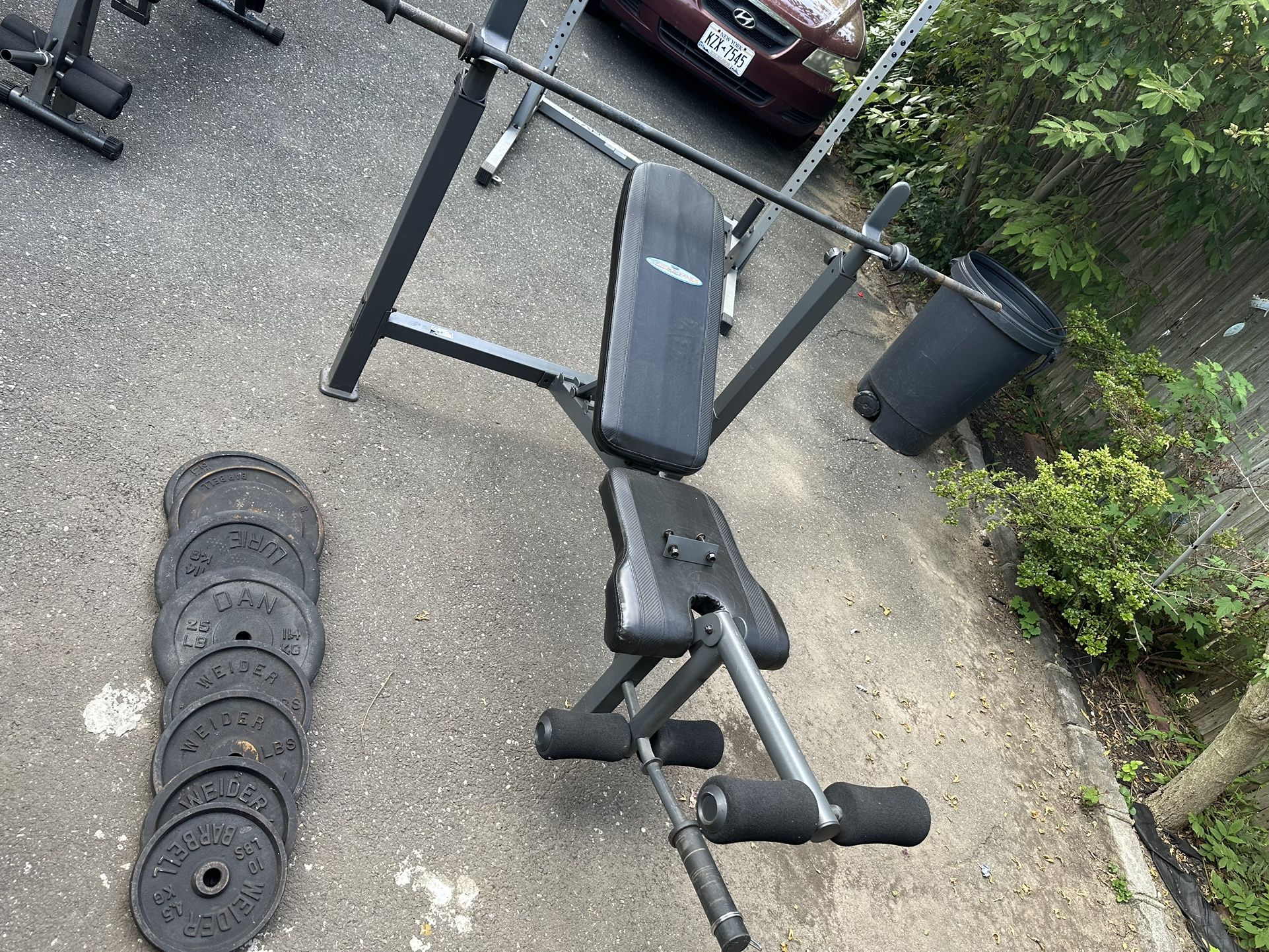 Adjustable Weight Bench + 6ft Barbell + 145lbs Standard Weights