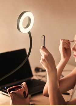 Mini LED Ring Light Clip-on Video Conference Light 3 Lighting, Dimmable USB Powered Flexible Arm Design for Live Streaming Online Video & More