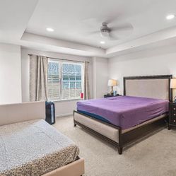 Bed frame with two night stands. 