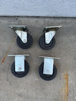 Set Of 4 Used Caster Wheels Rigid Swivel