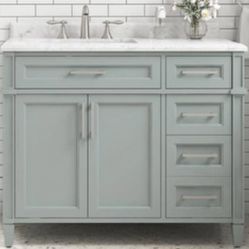 Home Decorators Collection Caville 42 in. Single Sink Sage Green Bath Vanity with Carrara Marble Top (Assembled)