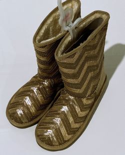 New Justice Winter Boots Beige Sequins  Size 7 Tween (also fits adults)