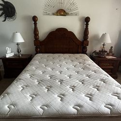 Queen Bed And Mattress With 2 End Tables 